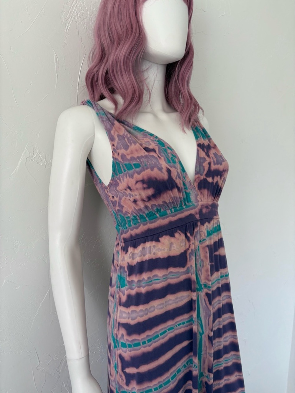 Gypsy 05 Pink and Teal Striped Tie-Waist Maxi Dress - Picture 2 of 5